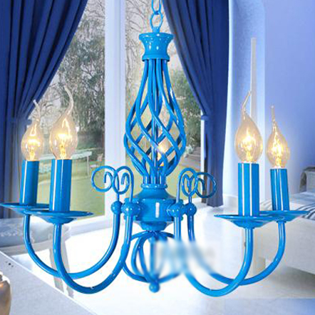 五頭藍色蠟燭鐵藝吊燈