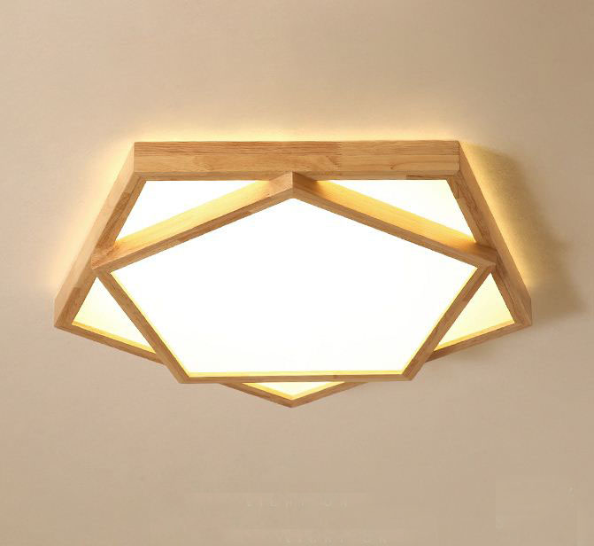 現代吸頂燈 雙層五角星 和式原木製 大中小尺寸可選
